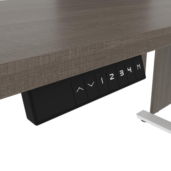 Bureau assis-debout en L 72L avec bibliothèque et classeur