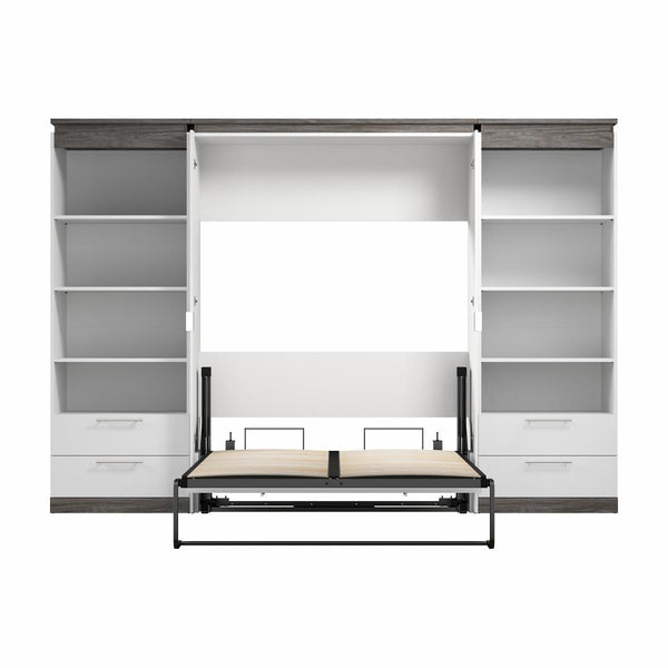 Lit escamotable double avec tablettes et tiroirs (120L)