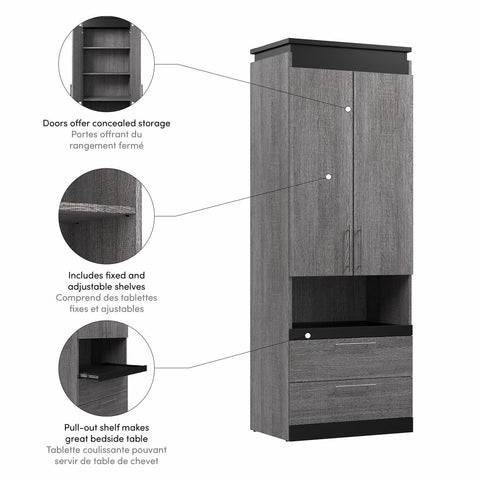 Grande armoire 30L avec portes, tiroirs et tablette coulissante