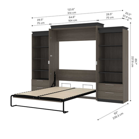 Grand lit escamotable (queen) et 2 étagères avec tiroirs (125L)