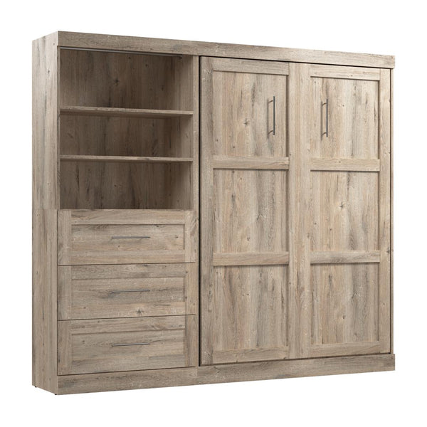 Lit escamotable double et étagère avec tiroirs (95L)