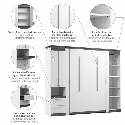 Lit escamotable double avec armoire et tablettes (100L)