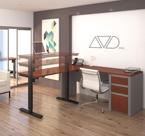 Bureau assis-debout en L 72L avec caisson