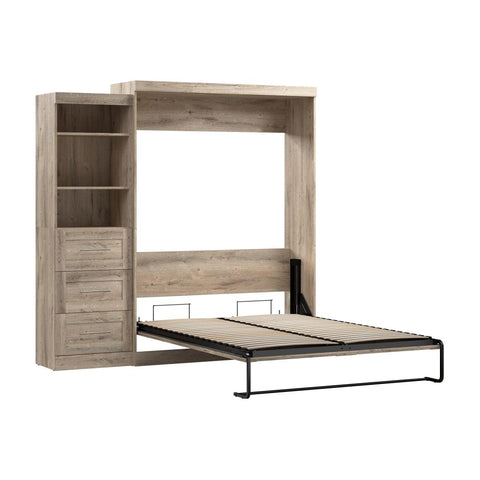 Queen Murphy Bed and Shelving Unit with Drawers (90W)