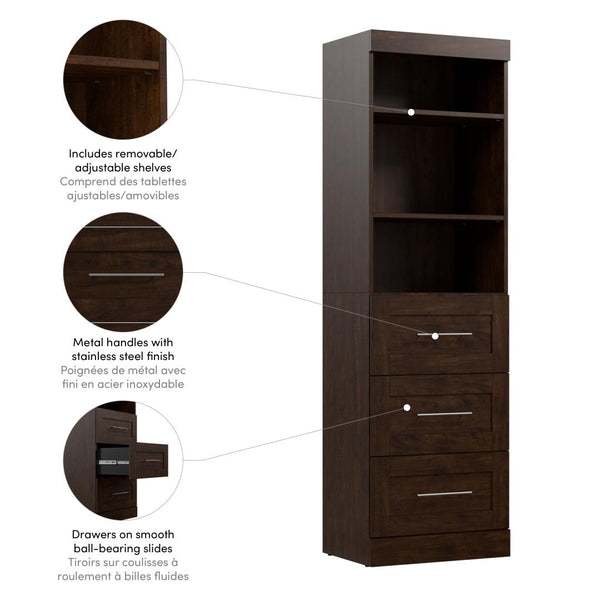 Contemporary Closet System with Drawers, 25W x 19D