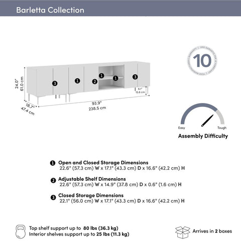 94W Modular Entertainment Center with TV Stand and Storage Cabinet