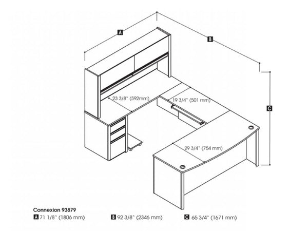 Bureau de direction en U 72L avec caisson et huche