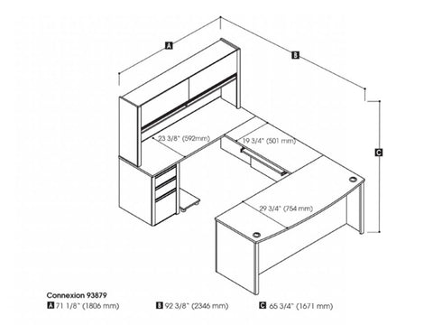 Bureau de direction en U 72L avec caisson et huche