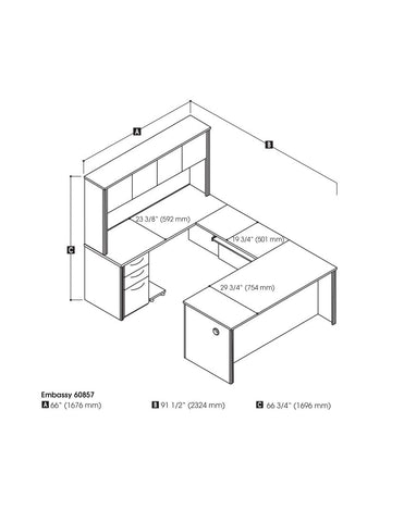 Bureau de direction en U 66L avec caisson et huche