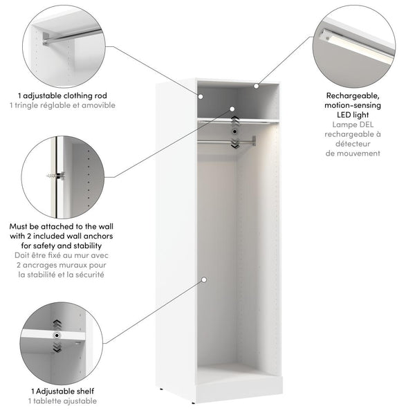 Modular Hanging Closet System with Shelf, Clothing Rods & LED Light, 25W x 25D
