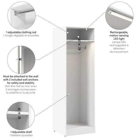Modular Hanging Closet System with Shelf, Clothing Rods & LED Light, 25W x 25D