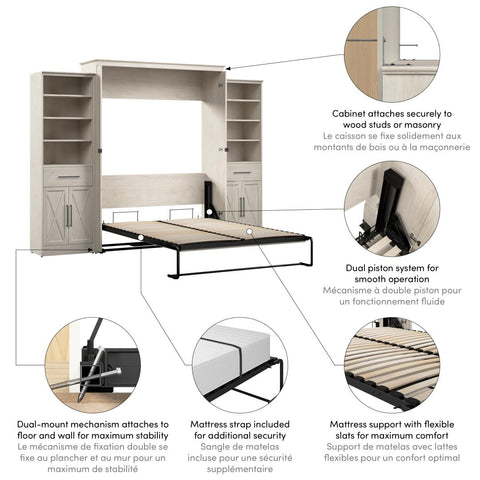 Grand lit escamotable et organisateurs de garde-robe avec portes et tiroirs (119L)