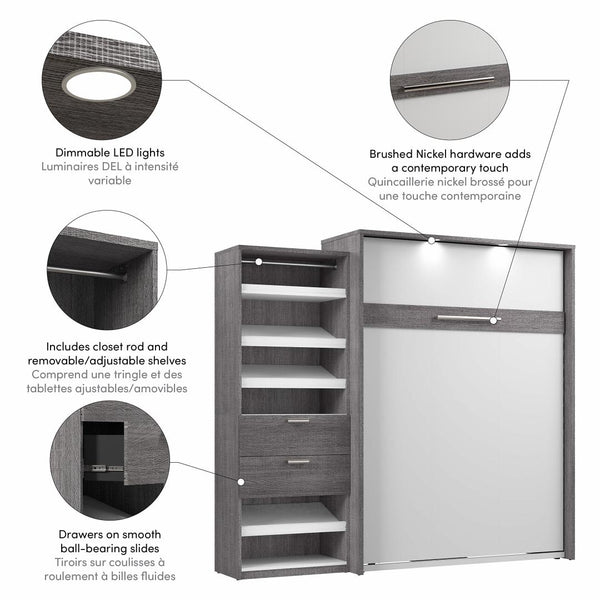 Grand lit escamotable avec organisateur de garde-robe (95L)