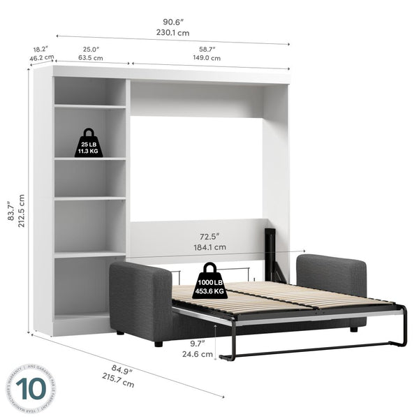 Lit escamotable double avec canapé et étagère (90L)