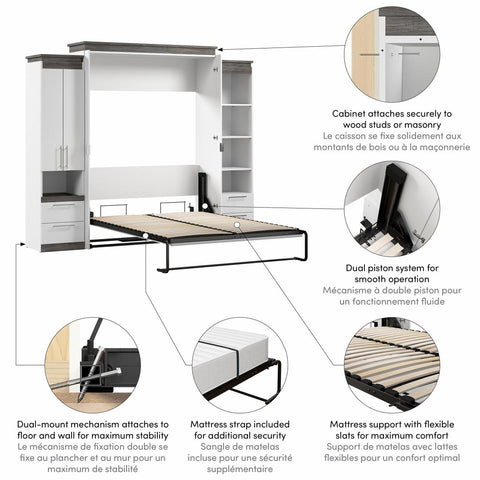 Grand lit escamotable avec armoire et grande étagère avec tiroirs (106L)