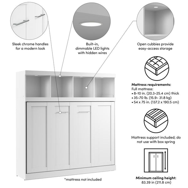 80W Full Horizontal Murphy Bed with Overhead Storage