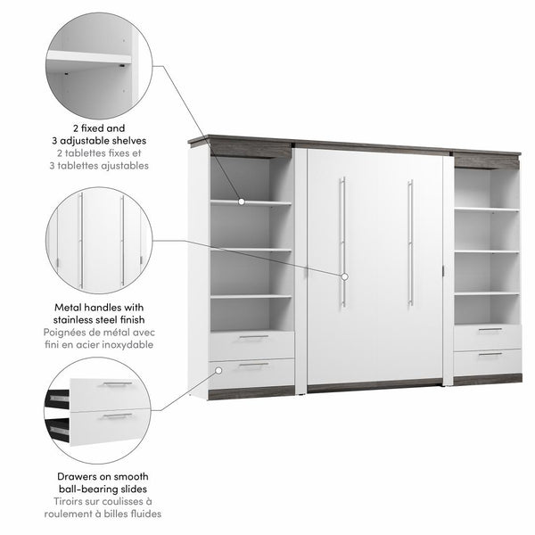 Lit escamotable double avec tablettes et tiroirs (120L)