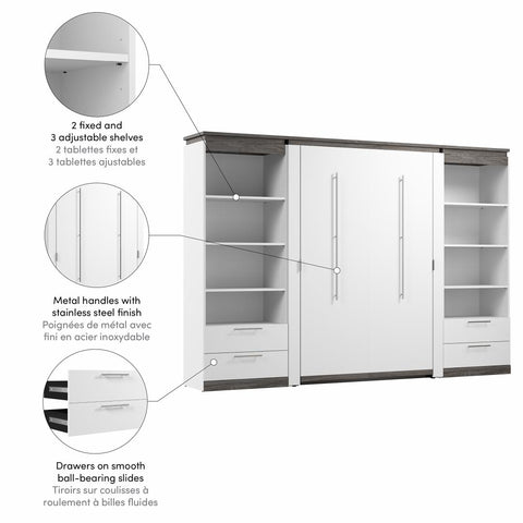 Lit escamotable double avec tablettes et tiroirs (120L)
