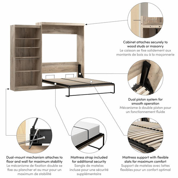 Grand lit escamotable avec organisateur de garde-robe (101L)