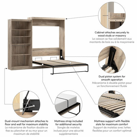 Grand lit escamotable avec organisateur de garde-robe (101L)