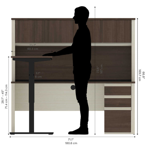 Bureau assis-debout en L 72L avec caisson et huche