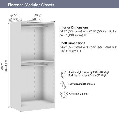 Double Hanging Modular Closet System & LED Lights, 36W x 25D