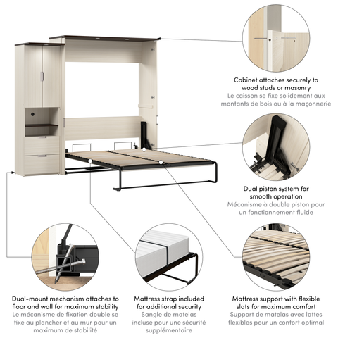 Grand lit escamotable avec armoire (91L)
