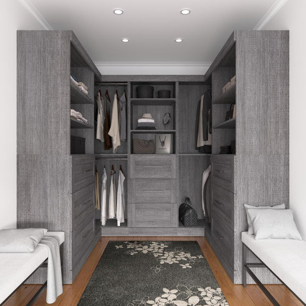 Contemporary U-Shaped Closet System with Shelves, Drawers & Clothing Rods, 161W x 33D