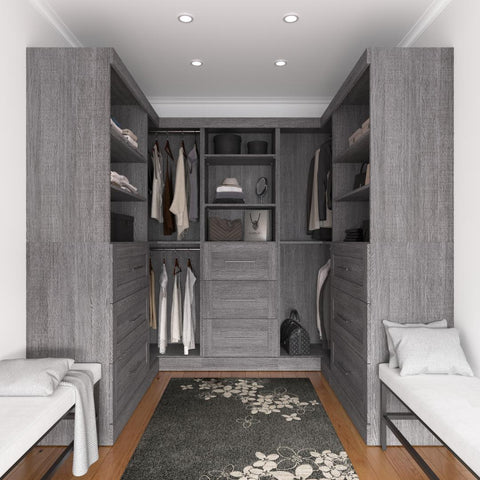 Contemporary U-Shaped Closet System with Shelves, Drawers & Clothing Rods, 161W x 33D