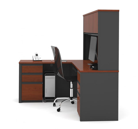 Bureau en L avec deux caissons et une huche