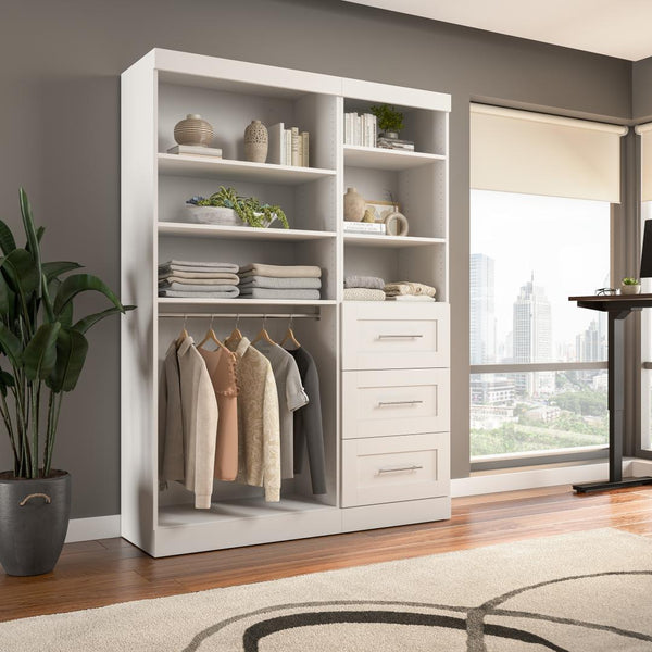 Contemporary Closet System with Shelves, Drawers & Clothing Rods, 61W x 19D