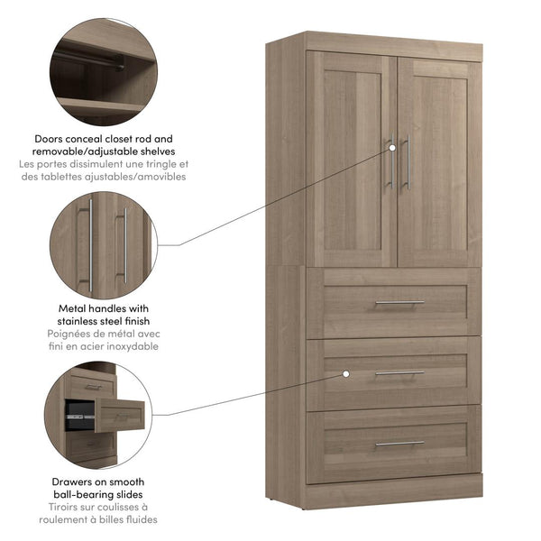 Contemporary Closet System with Drawers, 36W x 19D