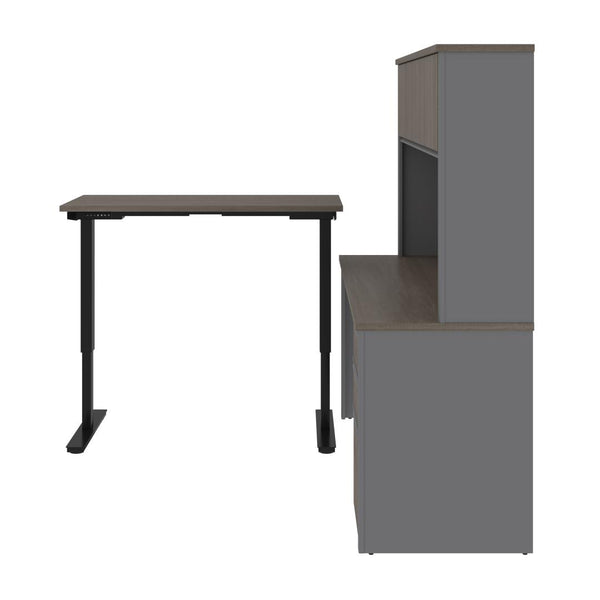 72W L-Shaped Standing Desk with Pedestal and Hutch