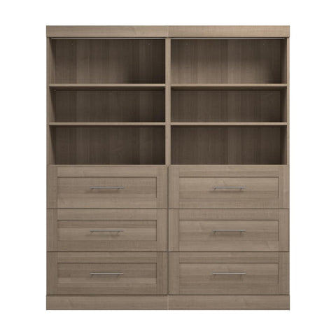 Contemporary Closet System with Shelves, Drawers & Clothing Rods, 72W x 19D
