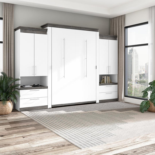 Queen Murphy Bed with Storage Cabinets and Pull-Out Shelves (126W)