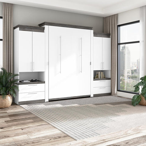 Queen Murphy Bed with Storage Cabinets and Pull-Out Shelves (126W)