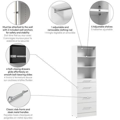Modular Closet System with Shelves, Drawers & Clothing Rod, Slab Style, 25W x 16D