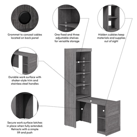 25W Pull-Out Desk Cabinet with Shelves and Hidden Storage