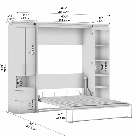Lit escamotable double avec armoire et tablettes (100L)