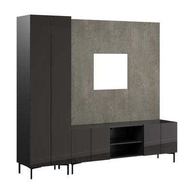 94W Modular Entertainment Center with TV Stand, Tall Storage Cabinet, and Small Wall Panel