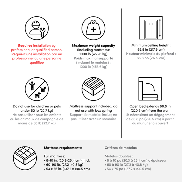 Full Murphy Bed and Closet Organizer with Doors (84W)