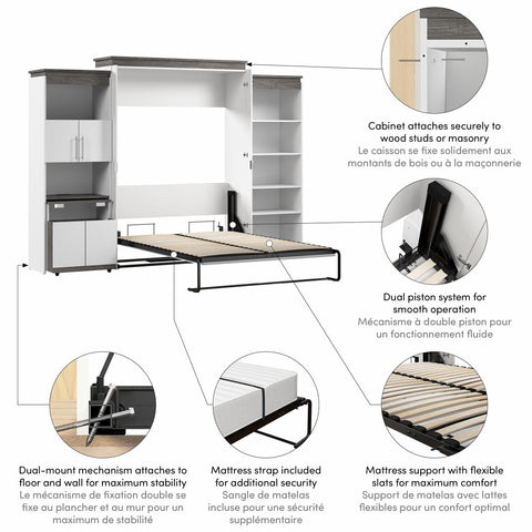Queen Murphy Bed with Shelves and Storage Cabinet with Fold-Out Desk (126W)