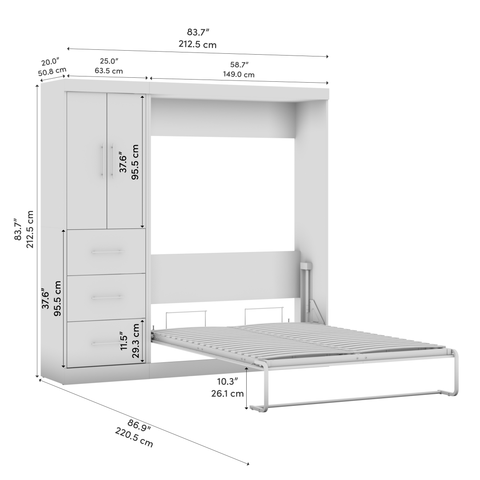 Lit escamotable double avec armoire-penderie (84L)