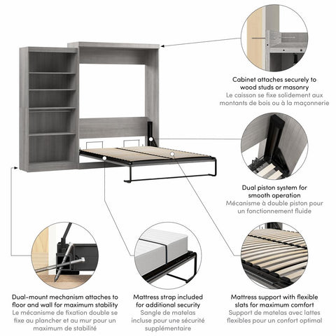 Grand lit escamotable avec organisateur de garde-robe (101L)