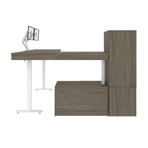 Bureau assis-debout en L 72L avec support double pour moniteurs et rangement