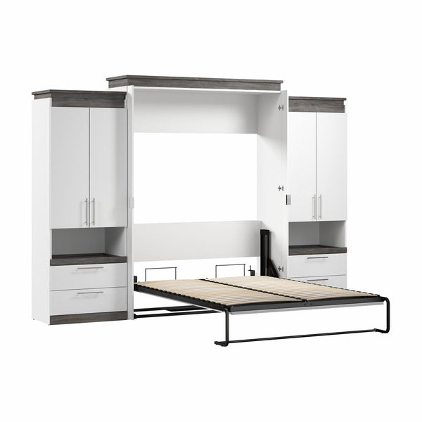 Queen Murphy Bed with Storage Cabinets and Pull-Out Shelves (126W)