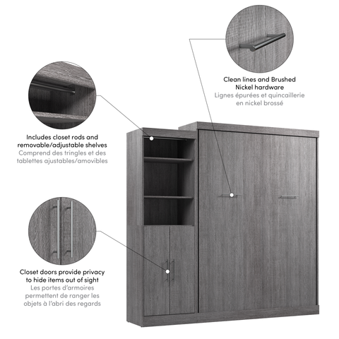 Grand lit escamotable avec organisateur de garde-robe avec portes (90L)
