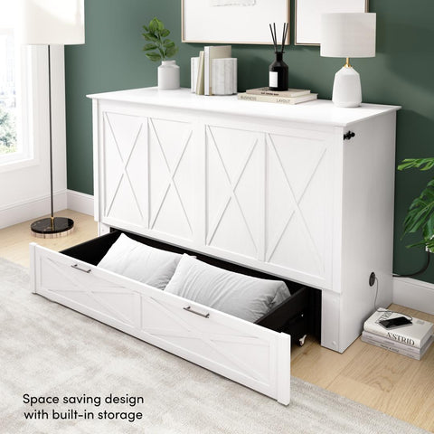 65W Queen Murphy Cabinet Bed with Pullout Drawer