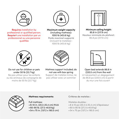 Lit escamotable double avec armoire-penderie (84L)