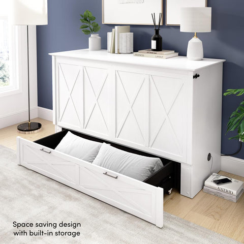 59W Full Murphy Cabinet Bed with Pullout Drawer and Mattress